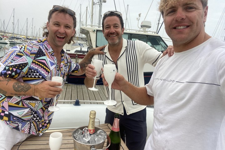 a couple of people posing for the camera